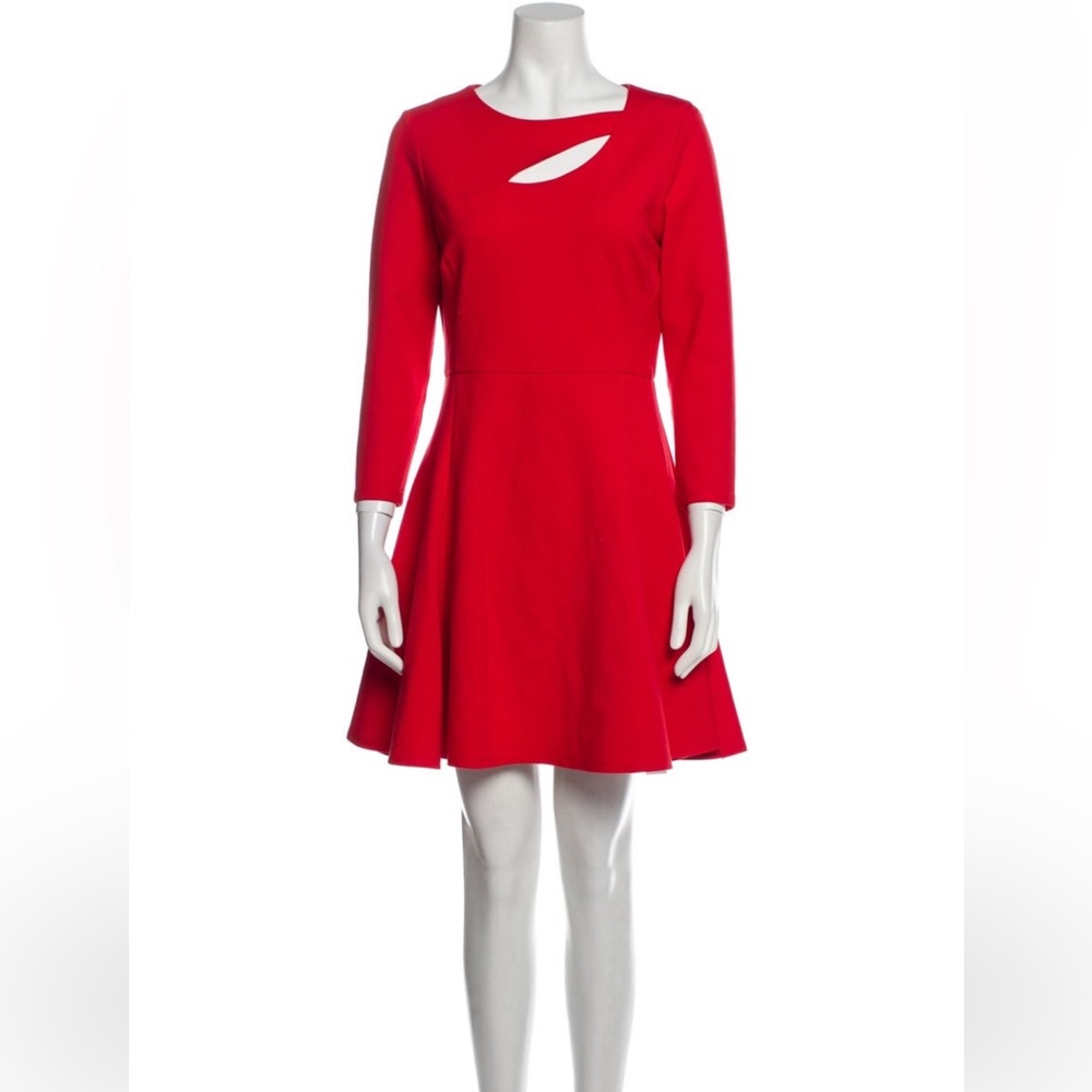 Halston Heritage Red Cut Out Bateau Neckline knee length Dress 3/4 Sleeve US 4 - Picture 3 of 16